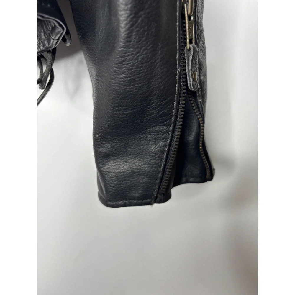 Mens‎ Black Genuine Leather Motorcycle Jacket Side Lace Up Biker Size 52 YKK Zip